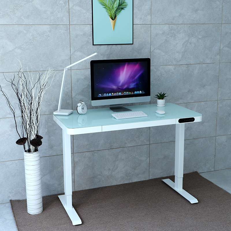 E4 Glass Desktop Smart Stand Up Desk With USB Electric Height Adjustable Desk Table With Drawer Dual Motor Standing Desk Frame