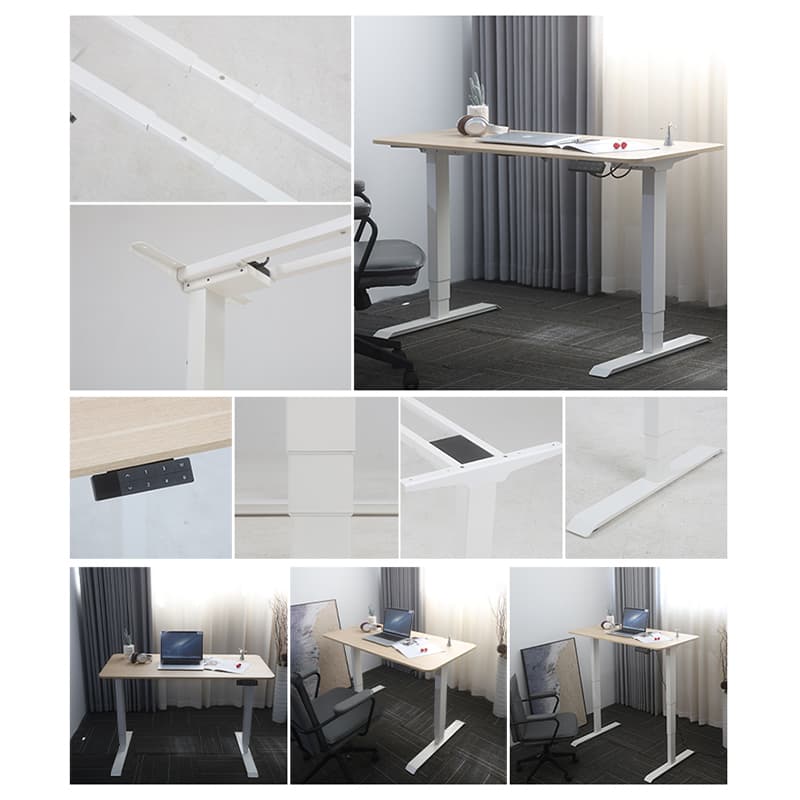 A gallery of images showcasing the NATE D5 desk's premium finish, sturdy construction, and versatile application in any workspace.