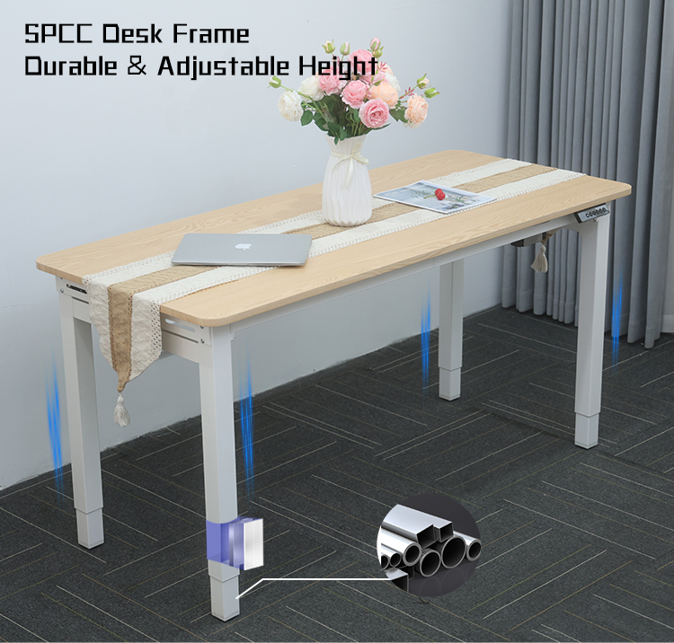 A diagram showing the durable SPCC steel construction of the table's telescoping legs.