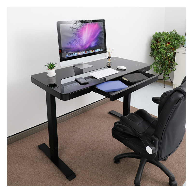 Tempered Glass Top USB Wireless Charging Ergonomic Dual Motor Home Office Electric Height Adjustable Standing Desk With Drawers