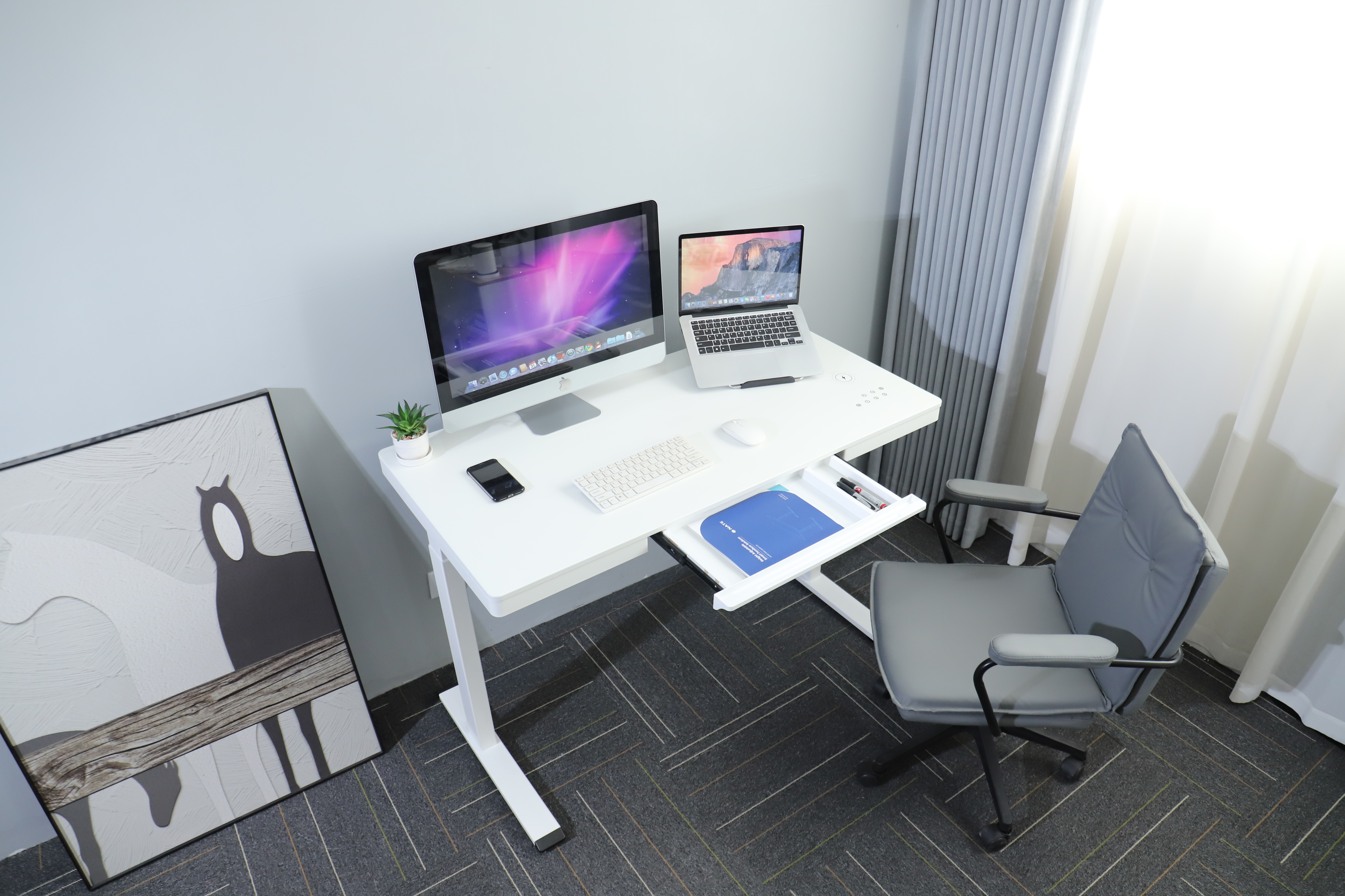 Wholesale Brushless Motor Wooden Standable Table (120×60cm), Sit-to-Stand Desk with Wireless Charging | Energy-Efficient Electronic Height Adjustment | OEM/ODM