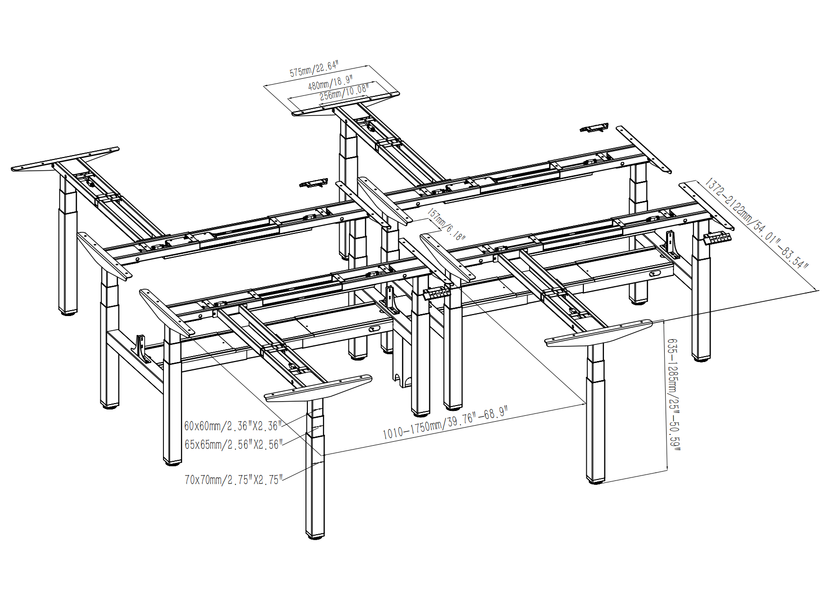 Schematic line drawing of the T-shaped layout