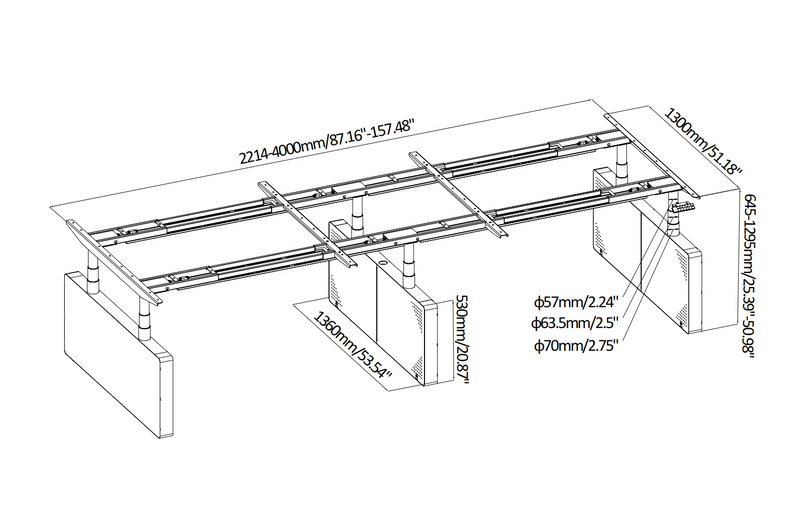 Technical Line Drawing of NT33-6DF3 Desk Frame | Precision Engineering and Modular Design