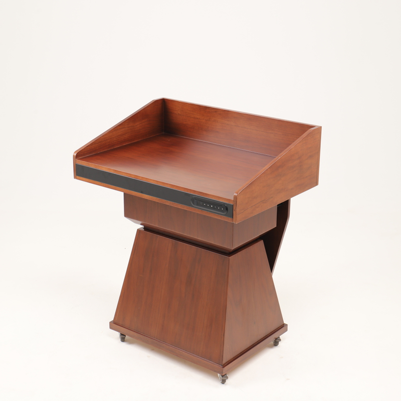 Wholesale Elegant Wooden Podium – NATE Electric Adjustable with USB & Memory Buttons. Ideal for Formal Use. Colors: Shimmering White, Walnut.
