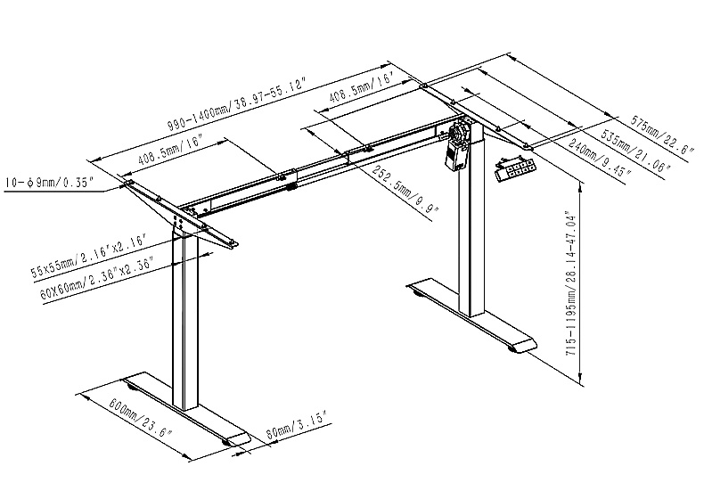 2SBF2D NETE DESK line drawing - NATE DRIVE