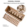 Eco-friendly eggshell molded paper packaging protecting adjustable desk frame components, package size 770x260x181mm.