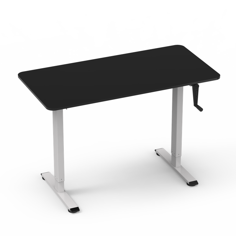 2MABR2 manual height-adjustable desk, white frame with pure white tabletop, modern minimalist style, adjustable sit-stand desk for office or study