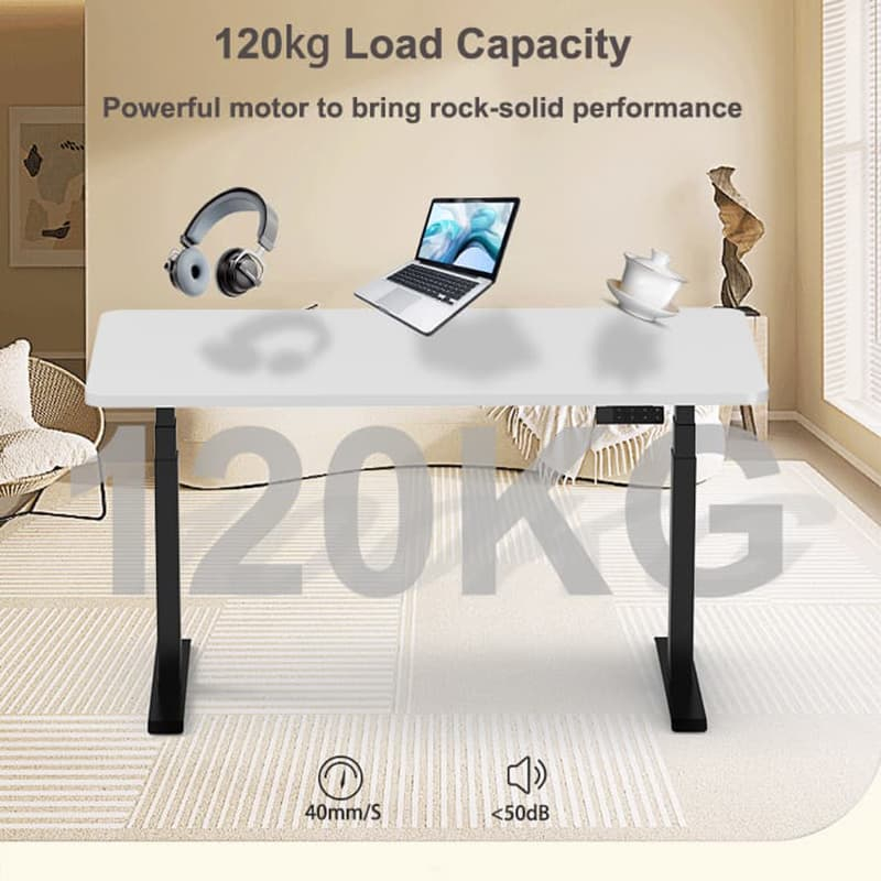 The 2AF3 electric height-adjustable desk frame in a sleek black finish, shown from an angled perspective to display its modern design.