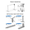 Adjustable standing desk frame with thick side plates, reversed 2-stage lifting columns, telescopic frame (934-1254mm), and a widened 560mm base for added stability.