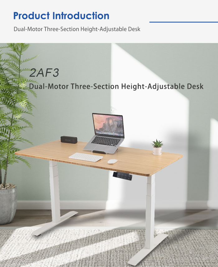 shows a fully assembled desk, providing an overall visual introduction to the product.
