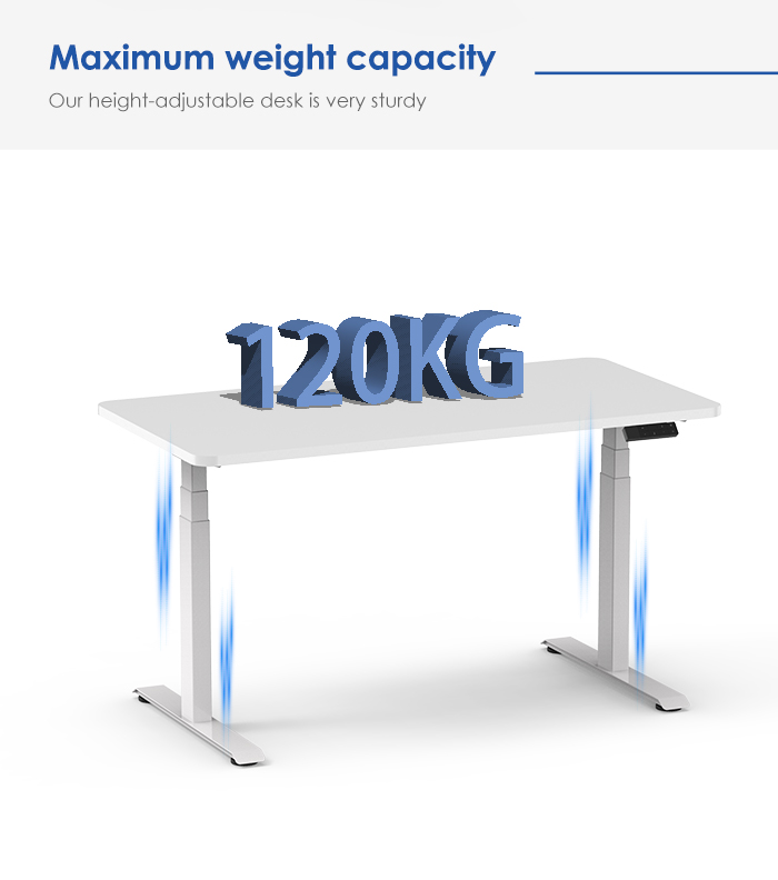 visually emphasizes the maximum weight capacity of 120KG by showing the text "120KG" prominently above the desk.