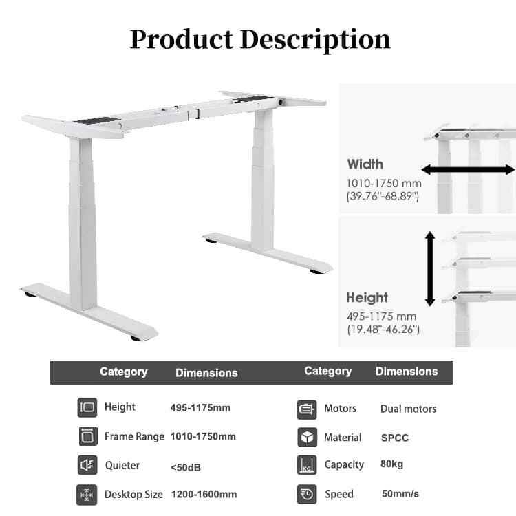 2BF4 Height-Adjustable Desk - Simplified Main Diagram Specifications