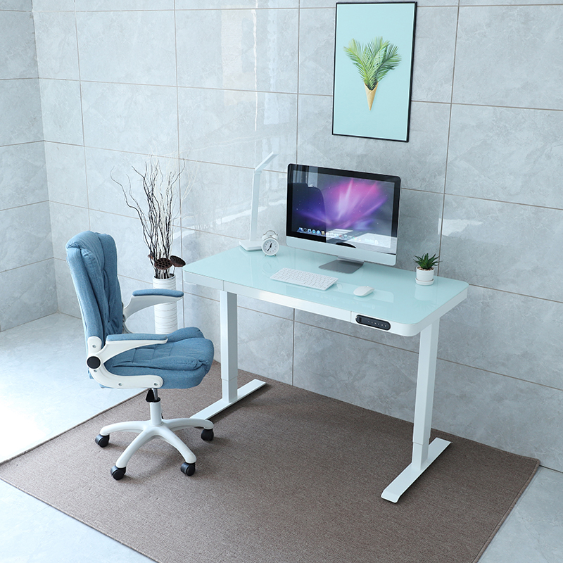 Tempered Glass Top Electric Height Adjustable Computer Desk with Drawers Office Standing Desk with USB Charging For Home Office Table