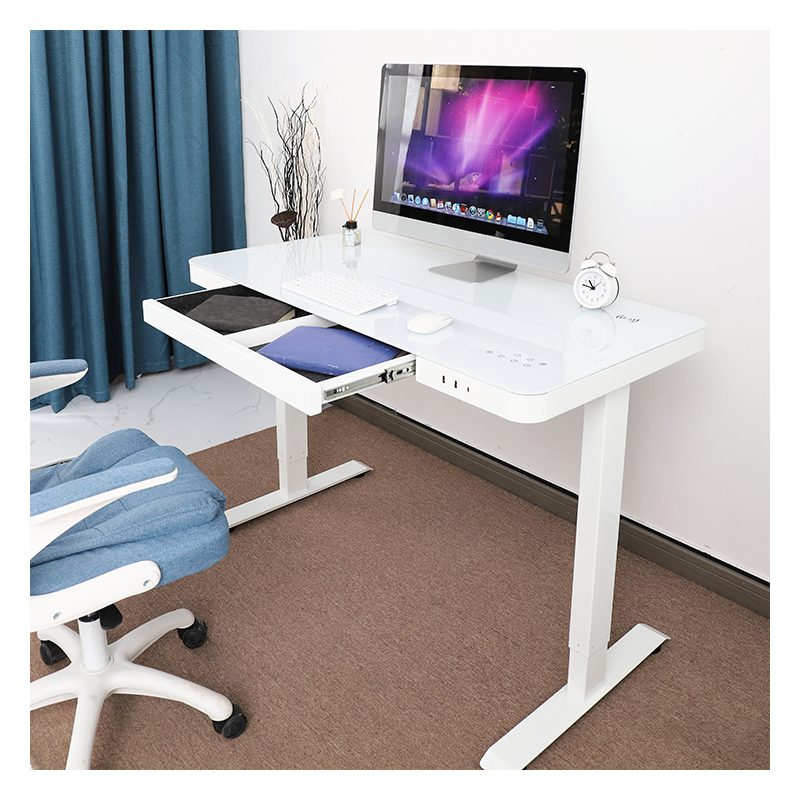 Tempered Glass Top USB Wireless Charging Ergonomic Dual Motor Home Office Electric Height Adjustable Standing Desk With Drawers