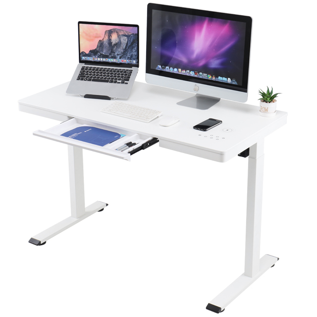  1.2m Tabletop Single Motor Wireless Charging Wood Top Height Adjustable Stand Up Electric Standing Desk with Drawers