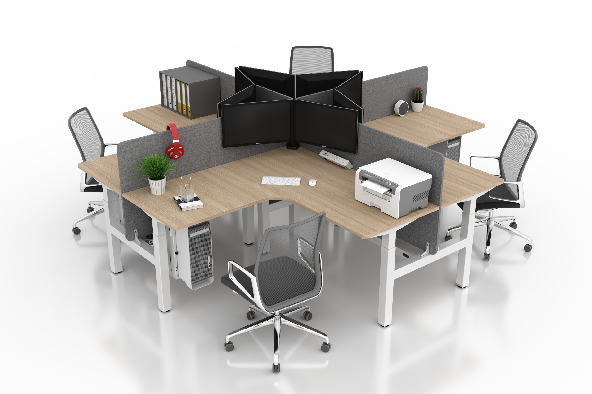 NT33-OB-12BF3 NATE DRIVE 4-Person Adjustable Workstation | Cross & T-Shaped Sit-Stand Desk
