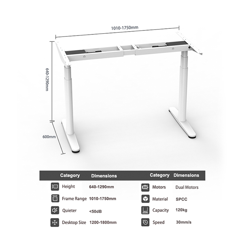  The easy assembly design of the 2CF2 electric standing desk frame, allowing users to quickly complete setup.