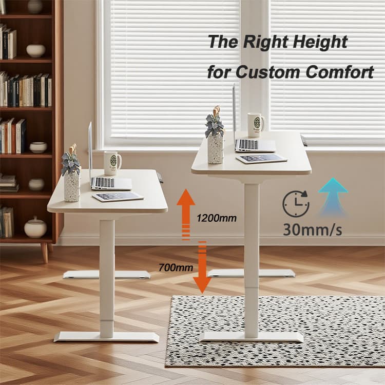 Diagram showing the standing desk's height adjustment range from a low of 700mm to a high of 1200mm.