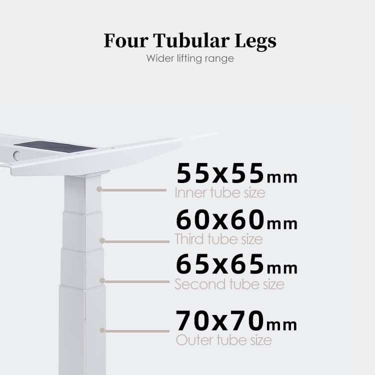 2BF4 Four-section tubular extension detail for height-adjustable desk