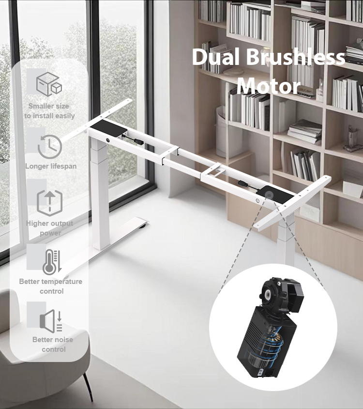 Infographic showcasing the benefits of the 2AF3's dual brushless motor, including longer lifespan, higher power, and better temperature and noise control.