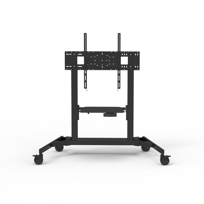 Front view of 2YDTV motorized TV cart and electric lift stand. Clearly shows the VESA mounting panel compatibility design, helping customers confirm device fit.