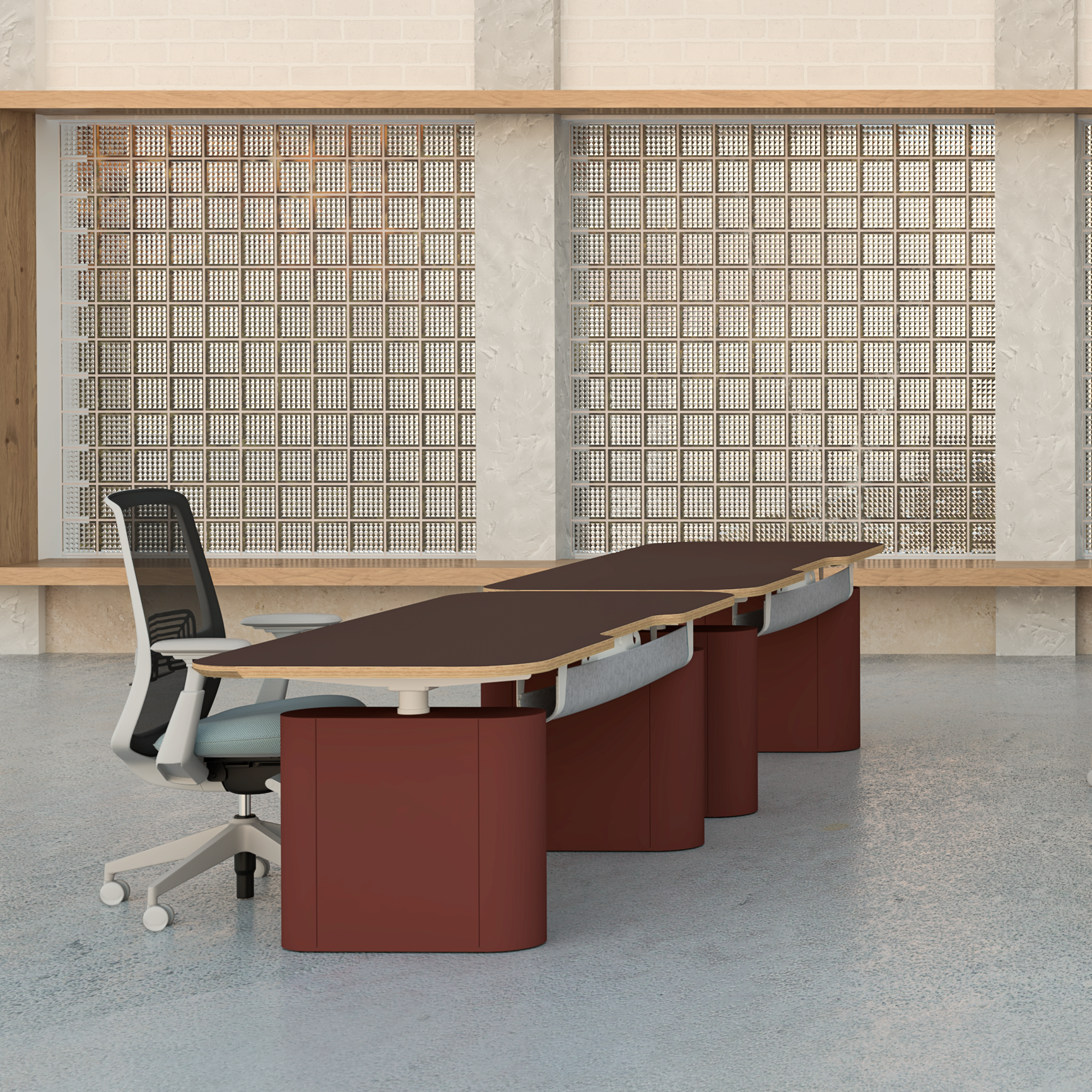 NATE NT33-2DF3 Adjustable Standing Desk in Office Setup with Ergonomic Chairs and Multi-Station Arrangement
