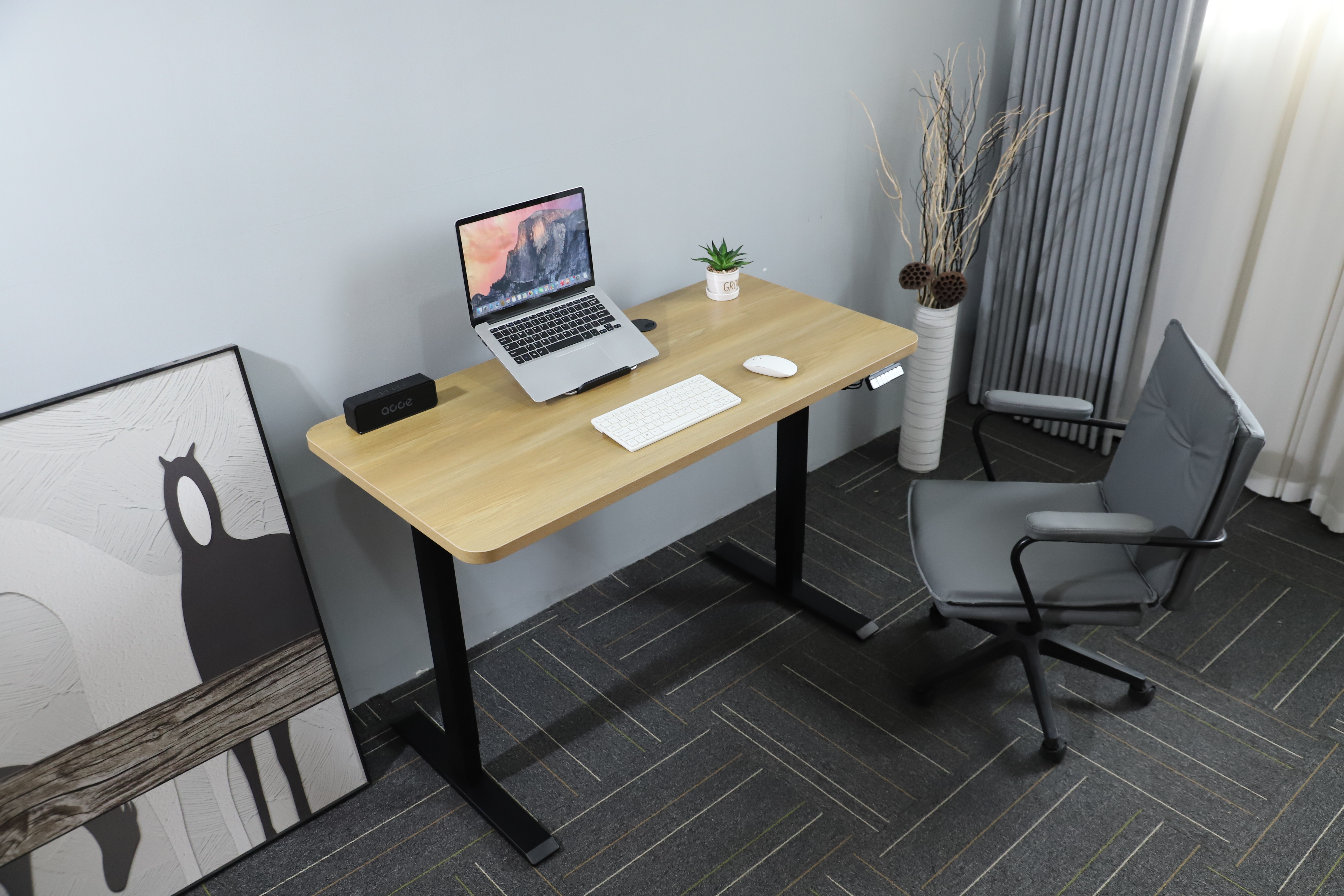 Premium Adjustable Gaming Desk with Touch Wireless Charger & Hooks - Side View of Sturdy Modern Setup