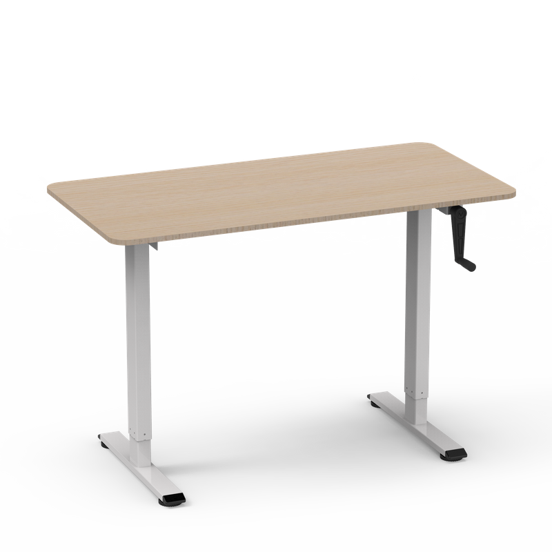 2MABR2 manual height-adjustable desk, white frame with white oak tabletop, Nordic style, adjustable height for sit-stand office experience