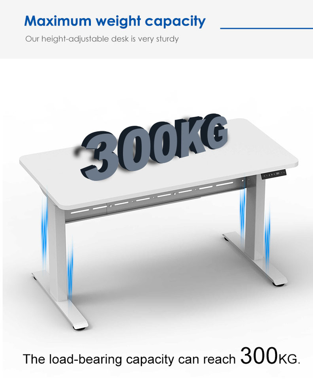 2NF2 Standing Desk maximum weight capacity of 300KG, with blue light effects emphasizing the load-bearing legs.