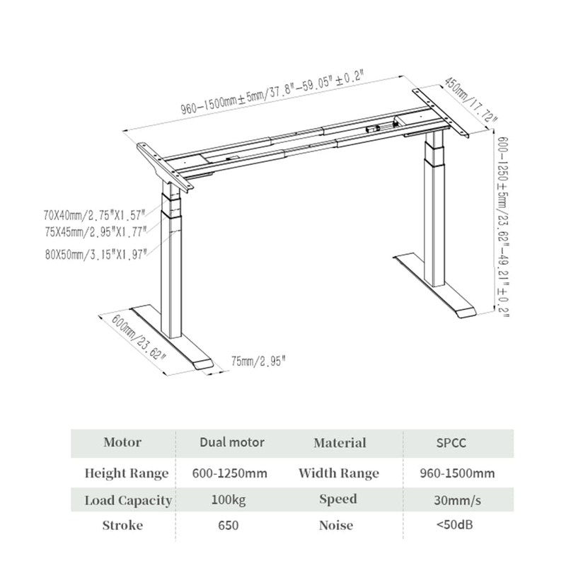2AF3 D5 Height-Adjustable Desk Basic Specifications