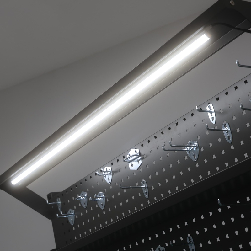 Integrated Overhead LED Work Light and Tool Pegboard System for NATE 4BF2 Workbench