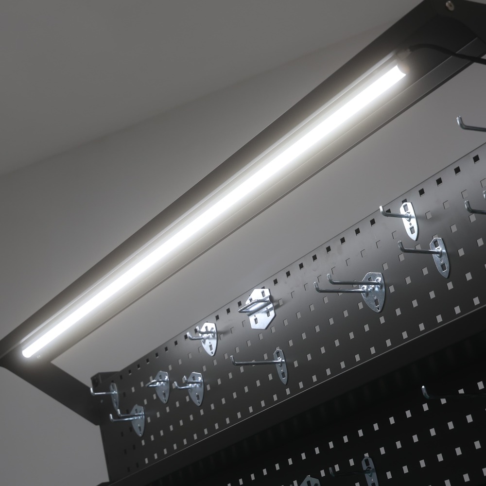 Integrated Overhead LED Work Light and Tool Pegboard System for NATE 4BF2 Workbench