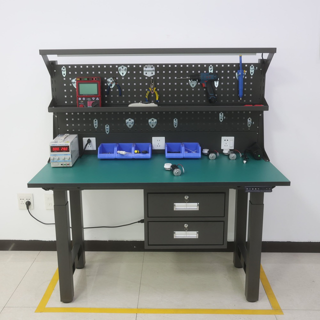 NATE 4BF2 Industrial Electric Height Adjustable Workbench with Pegboard and Drawers for Electronics Lab Application