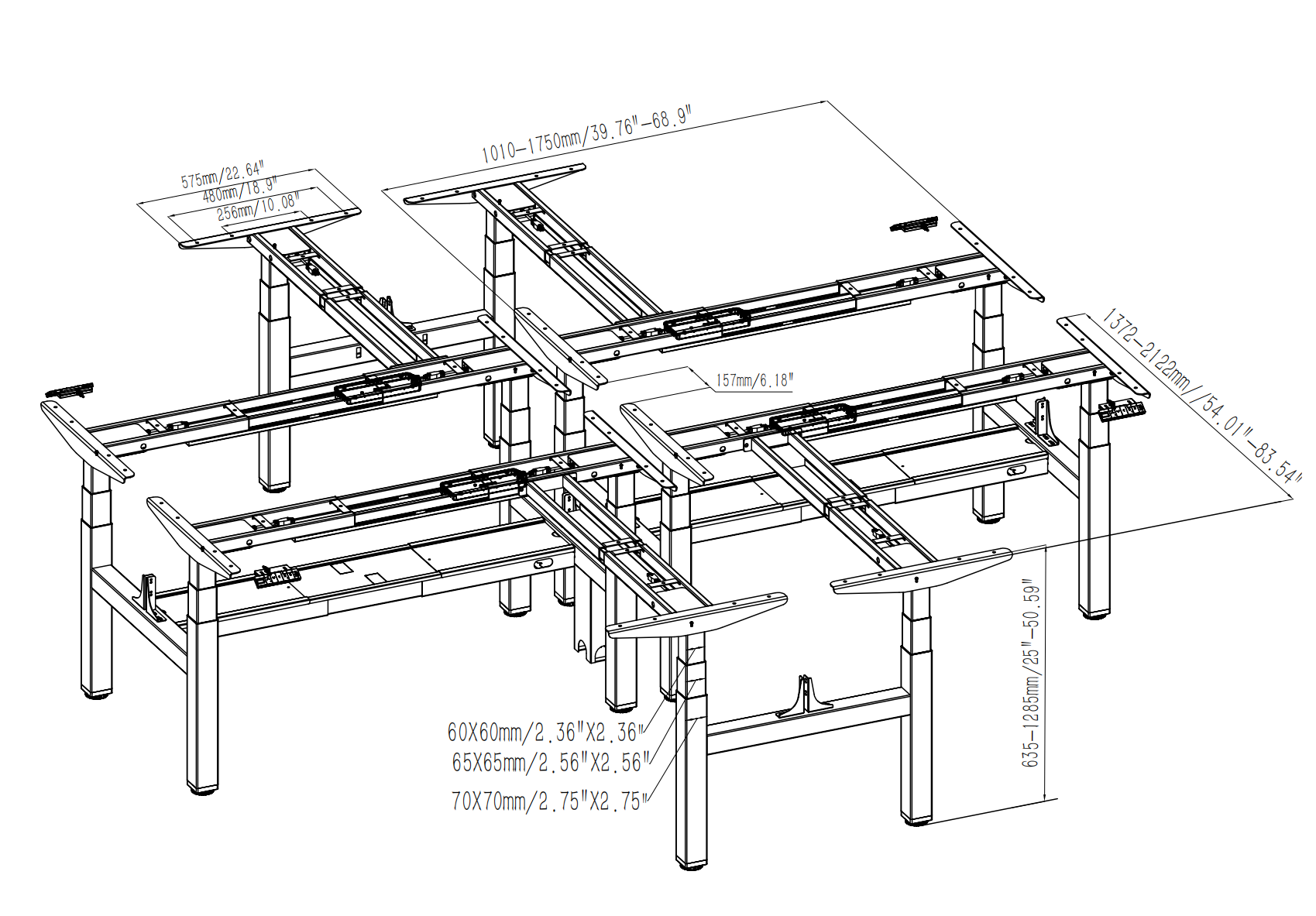 Schematic line drawing of the cross-shaped layout