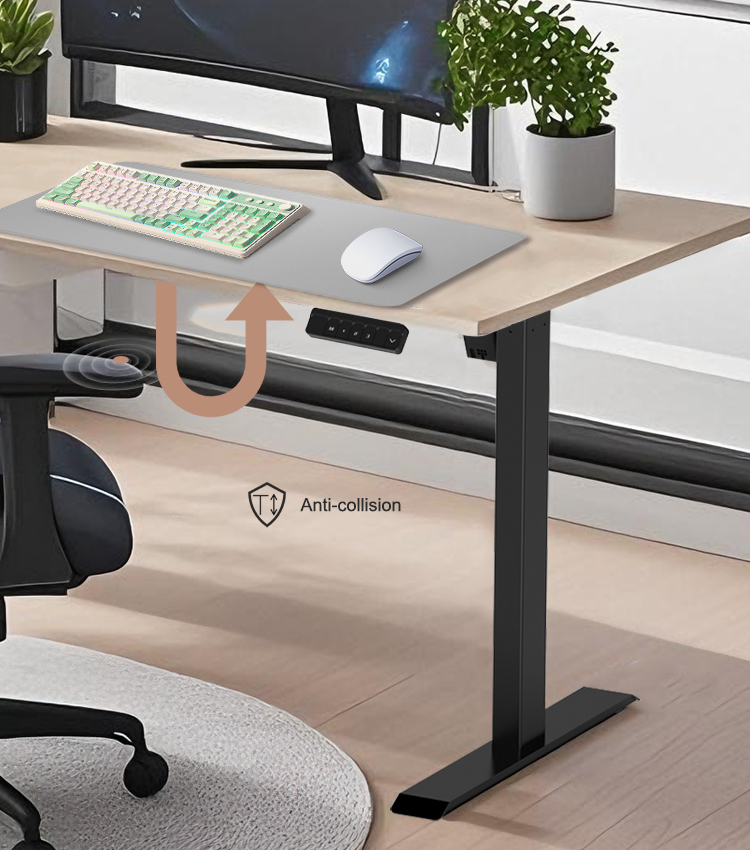The robust black steel frame of the 2SAB2(F) standing desk is shown outdoors, highlighting its solid construction.