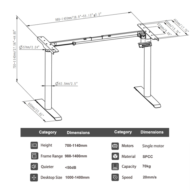 2SDAF2 Stand Up Desk Base with Round Tubes – Ergonomic Sit-Stand Workstation for Home Office | Under $85