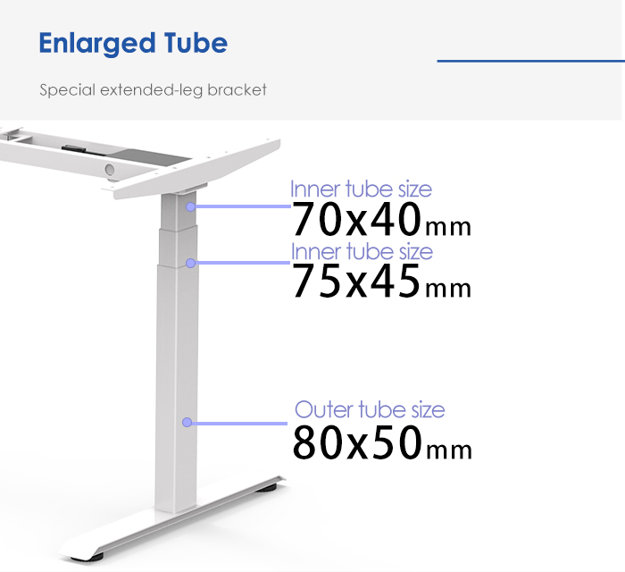 specifically highlights the enlarged tube sizes, contributing to the frame's stability.
