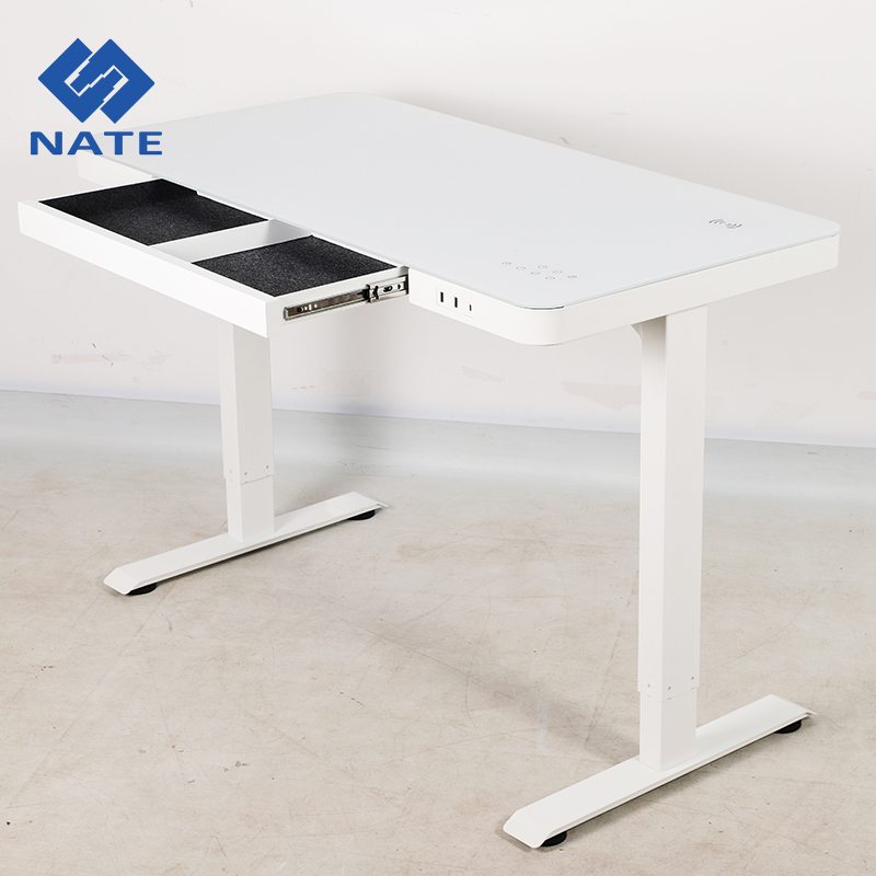 Tempered Glass Top USB Wireless Charging Ergonomic Dual Motor Home Office Electric Height Adjustable Standing Desk With Drawers