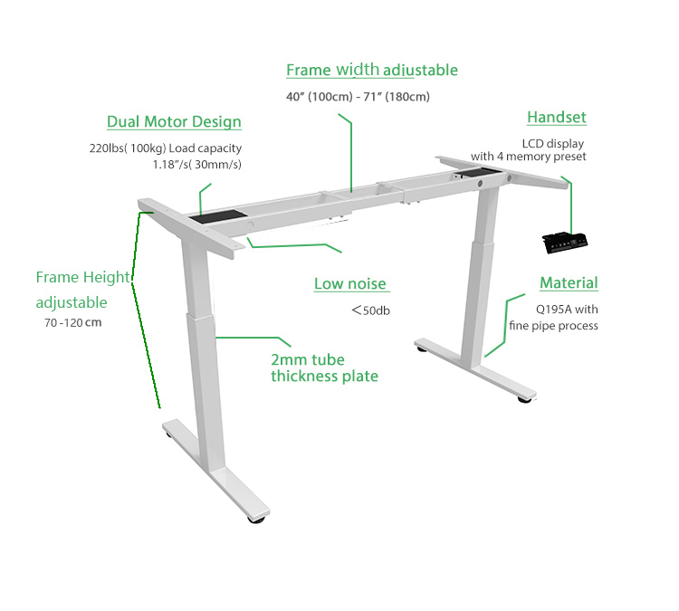 NT33-2B2 ergonomic sit-stand desk frame, stable square legs design