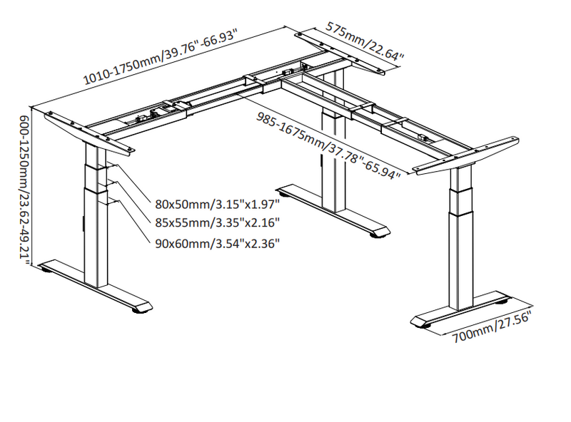 Exploded Technical Line Drawing of Heavy-Duty Stainless Steel Lift Desk | 1200-1800mm Custom Desktop Compatibility