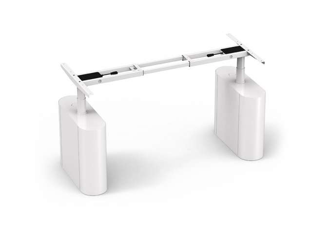 Close-up of NATE NT33-2DF3 Standing Desk White Steel Frame with Round Tube and External Steel Casing