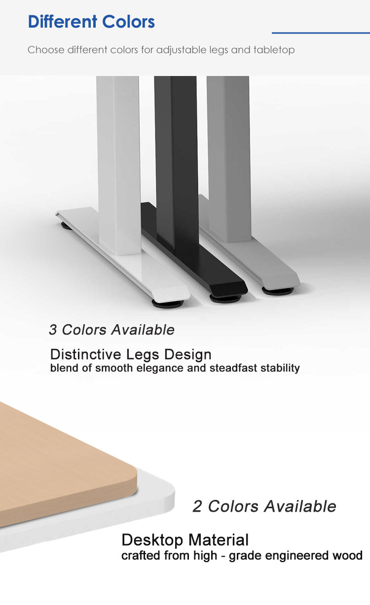 Multiple color options available for the desk legs and desktop