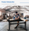 2NF2 Dual Motor Standing Desk product introduction, an artisan using a power tool on the desk surface, showcasing its versatility.