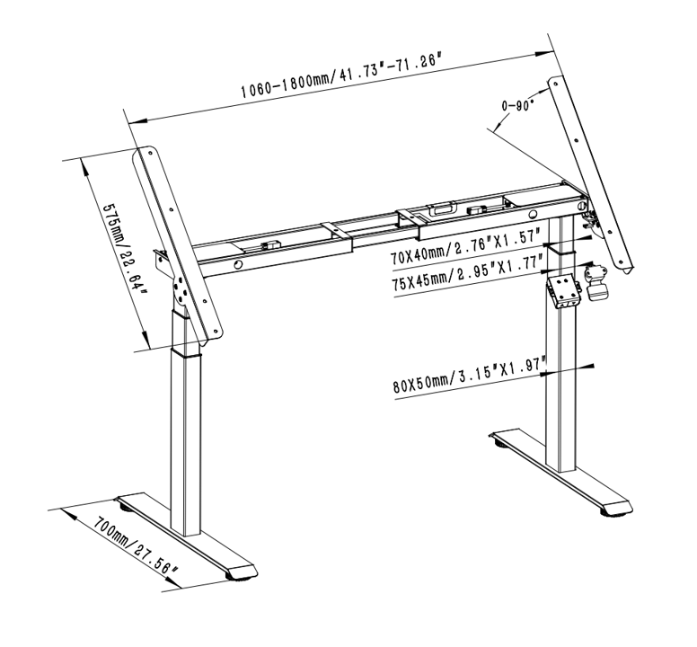 T9-2AF3 Flip stand up table Frame Drawing 