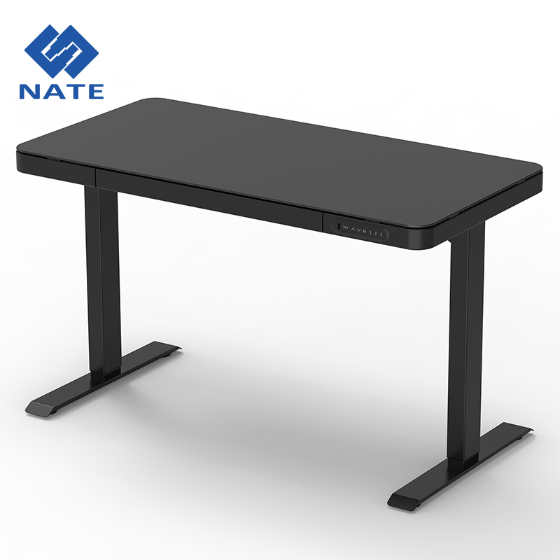 Tempered Glass Top Electric Height Adjustable Computer Desk with Drawers Office Standing Desk with USB Charging For Home Office Table