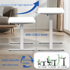 Electric standing desk with height range from 600mm to 1250mm, suitable for children, seated adults, and standing work, with smooth one-touch adjustment