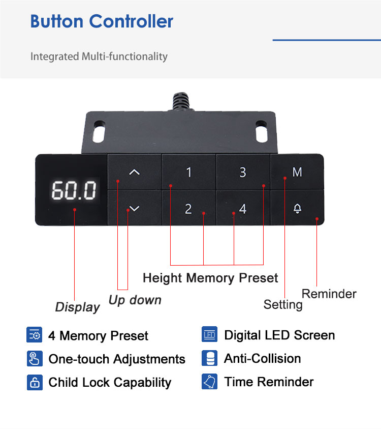 Smart control panel with 4 memory presets and child lock