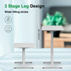An illustration of the 3-stage leg design, showcasing its wider lifting stroke from 600mm to 1250mm by comparing its lowest and highest positions, with its 38mm/s speed highlighted.