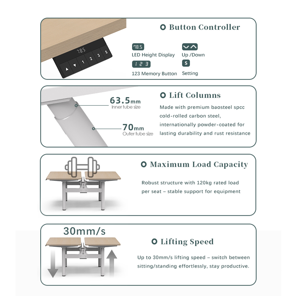 4DF2-Height-Adjustable Desk Frame Functionality Showcase Collage