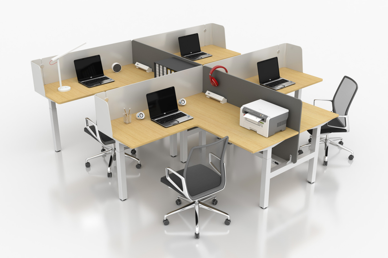 NT33-OB-12BF3 NATE DRIVE 4-Person Adjustable Workstation | Cross & T-Shaped Sit-Stand Desk